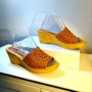 Spring Step Brown Leather Espadrille Wedge Sandals size 41, US size 10.5